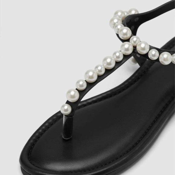 Cider Black Sandals with Pearl Accents NWOT - Picture 2 of 6